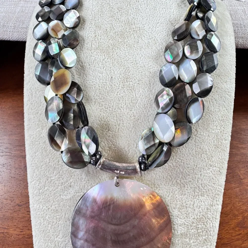 Rainbow Obsidian Shell Necklace stamped 925